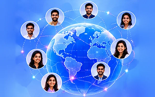 Learners from around the world connected on a world map